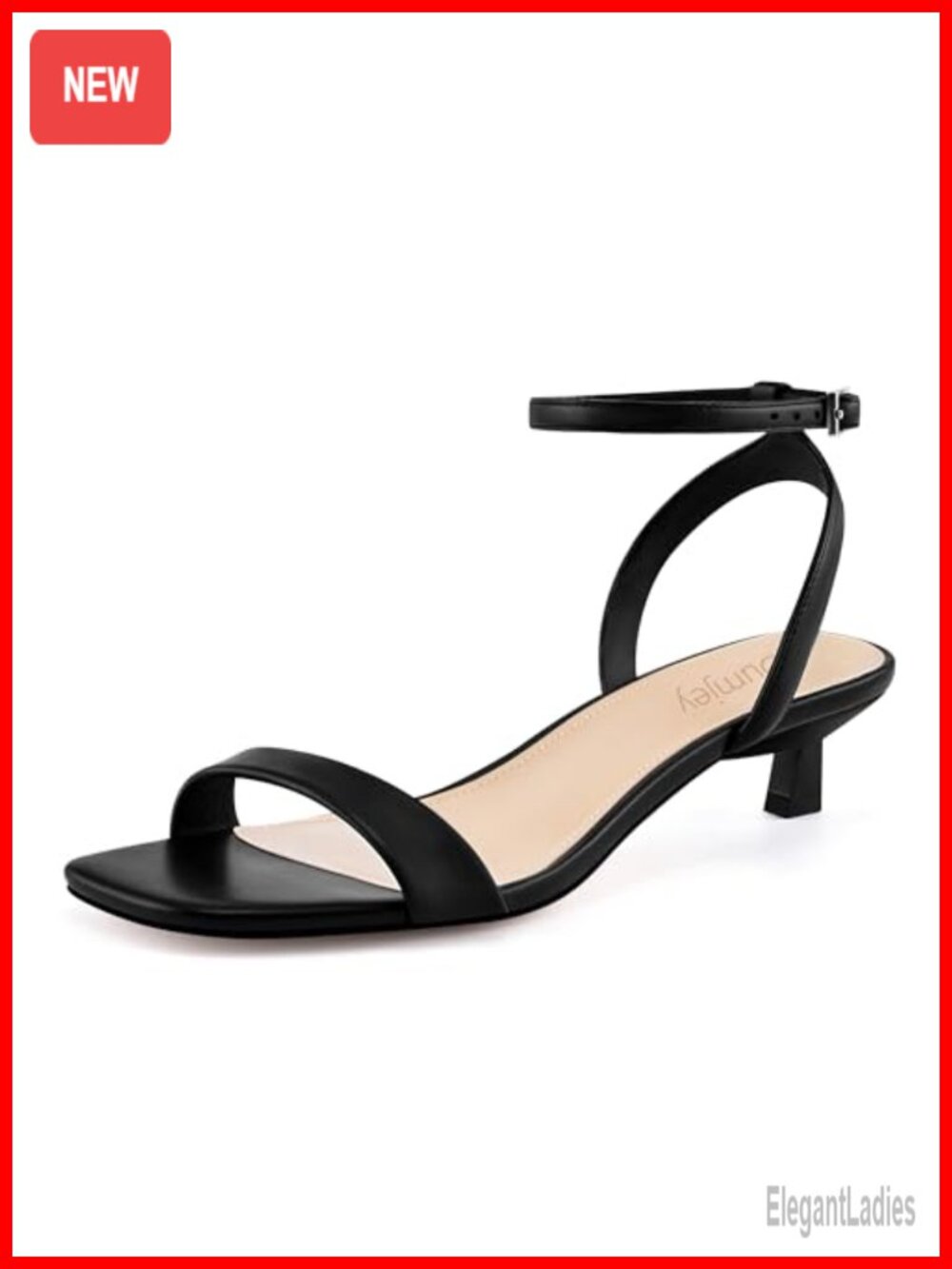 Kitten Heel Sandals Faux Leather Ankle Strap Open Toe Low Heel